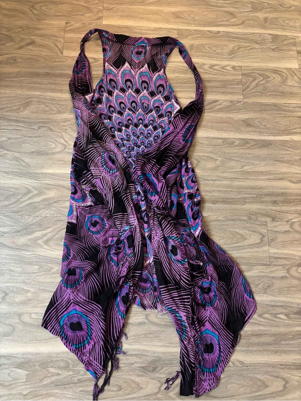 Purple Peacock-Print Women’s Bodysuit Cover-Up